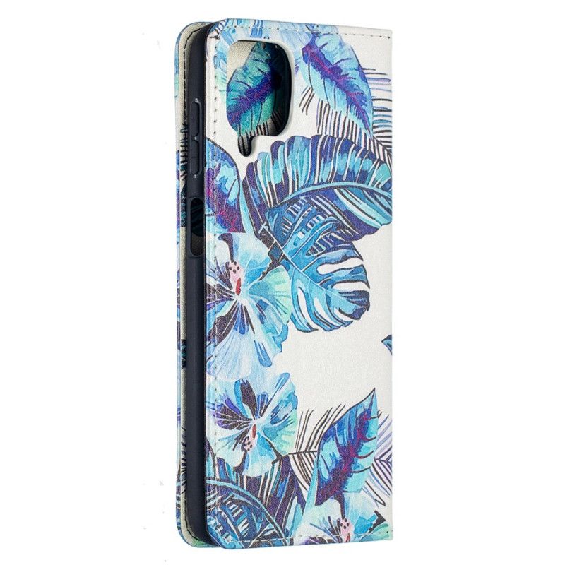 Folio-hoesje voor Samsung Galaxy A12 Donkerblauw Groen Bladeren