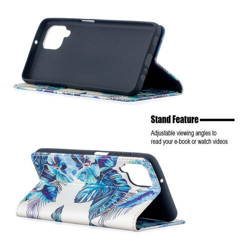 Folio-hoesje voor Samsung Galaxy A12 Donkerblauw Groen Bladeren
