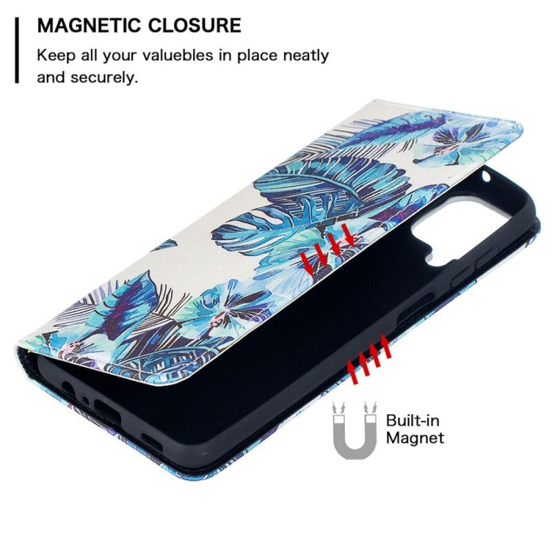 Folio-hoesje voor Samsung Galaxy A12 Donkerblauw Groen Bladeren