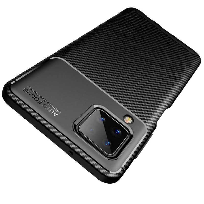 Hoesje Samsung Galaxy A12 Donkerblauw Zwart Flexibele Koolstofvezeltextuur