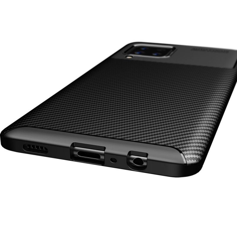 Hoesje Samsung Galaxy A12 Donkerblauw Zwart Flexibele Koolstofvezeltextuur