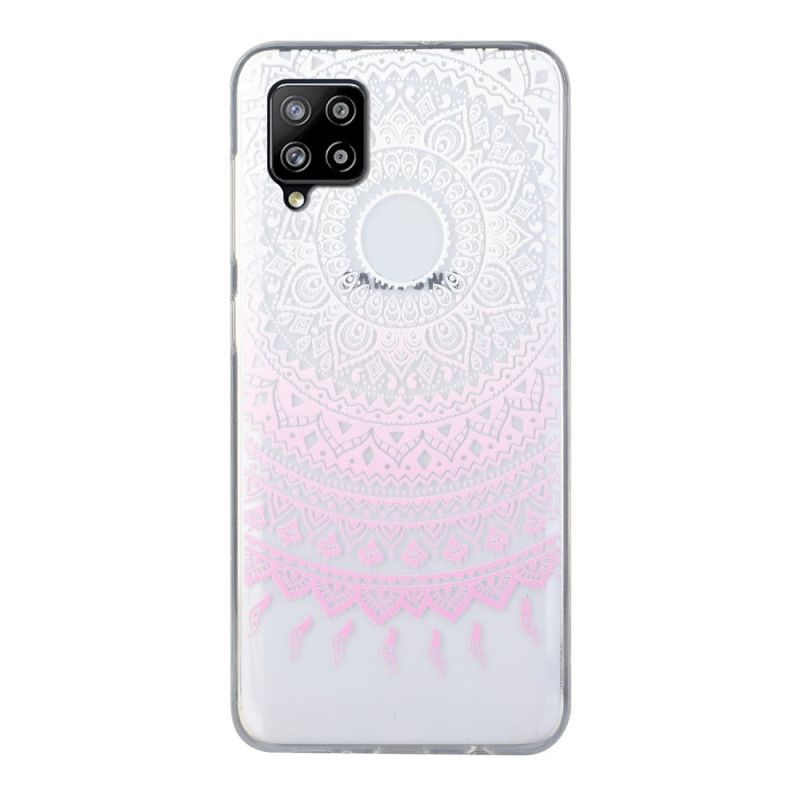 Hoesje Samsung Galaxy A12 Lichtblauw Roze Transparante Kleurrijke Mandala