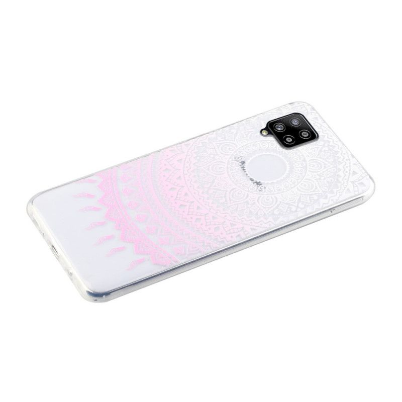 Hoesje Samsung Galaxy A12 Lichtblauw Roze Transparante Kleurrijke Mandala