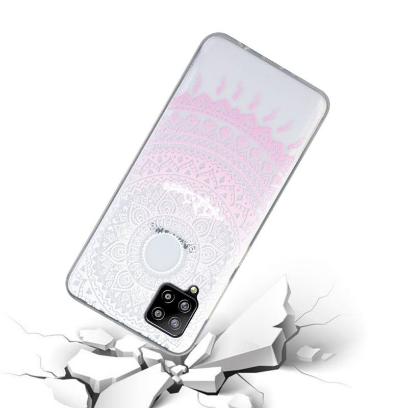 Hoesje Samsung Galaxy A12 Lichtblauw Roze Transparante Kleurrijke Mandala