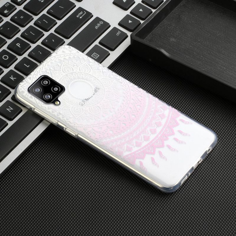 Hoesje Samsung Galaxy A12 Lichtblauw Roze Transparante Kleurrijke Mandala