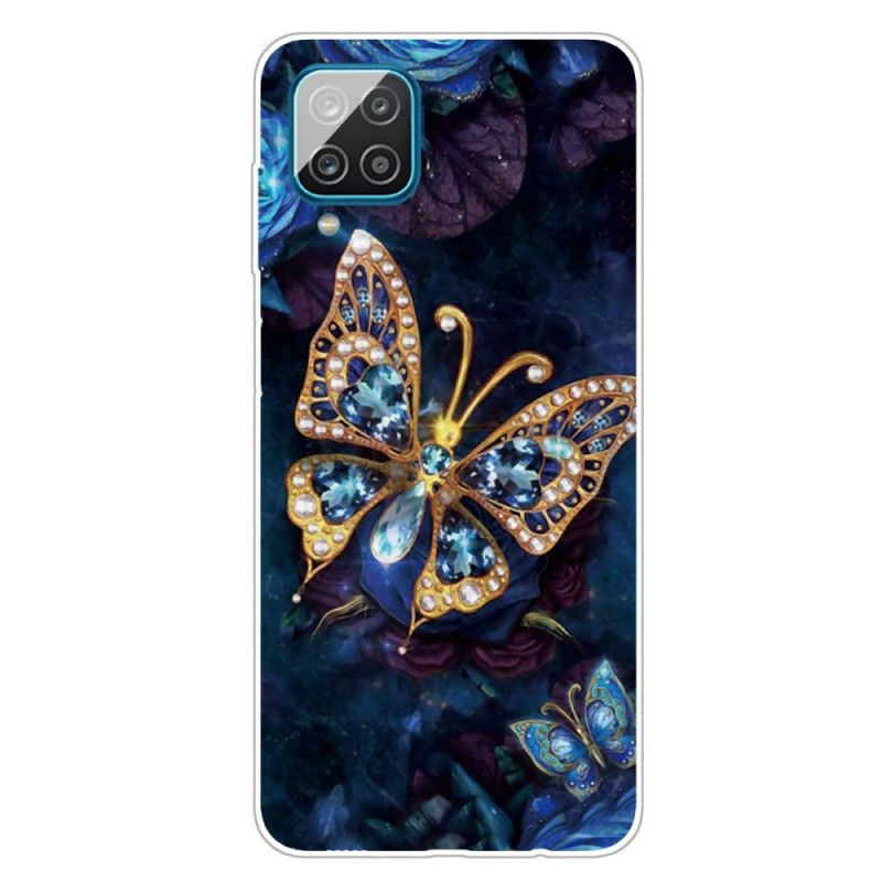 Hoesje Samsung Galaxy A12 Marineblauw Donkerblauw Luxe Vlinder