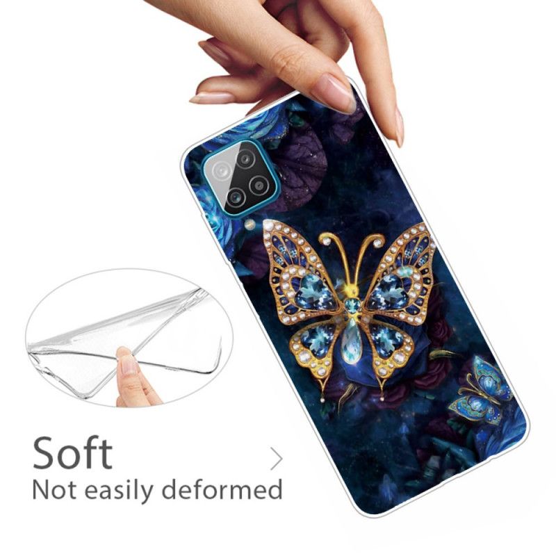 Hoesje Samsung Galaxy A12 Marineblauw Donkerblauw Luxe Vlinder