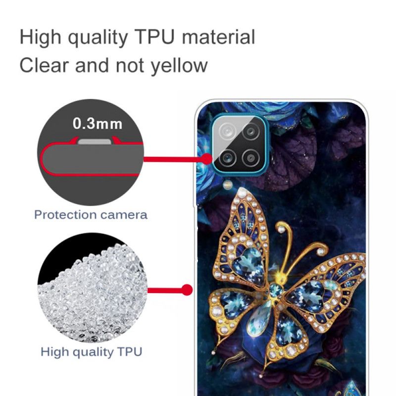 Hoesje Samsung Galaxy A12 Marineblauw Donkerblauw Luxe Vlinder
