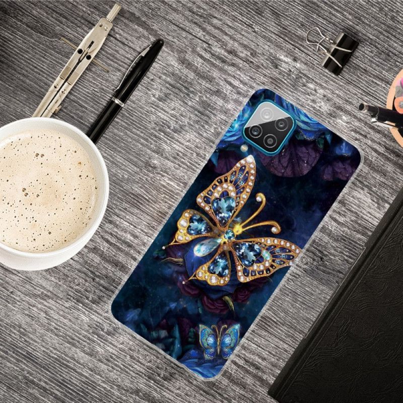 Hoesje Samsung Galaxy A12 Marineblauw Donkerblauw Luxe Vlinder