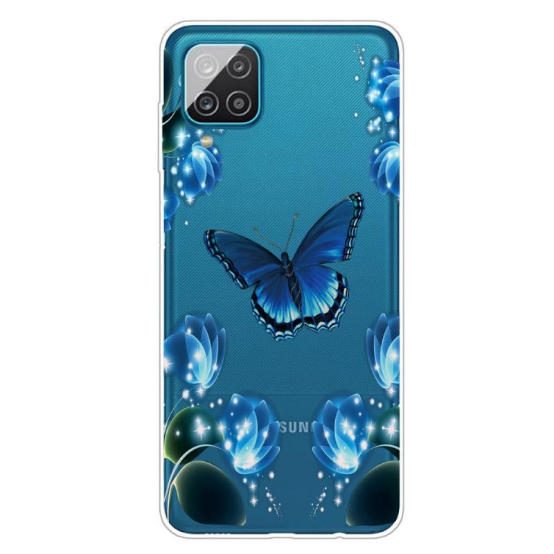 Hoesje Samsung Galaxy A12 Marineblauw Donkerblauw Luxe Vlinder
