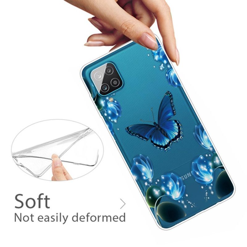 Hoesje Samsung Galaxy A12 Marineblauw Donkerblauw Luxe Vlinder