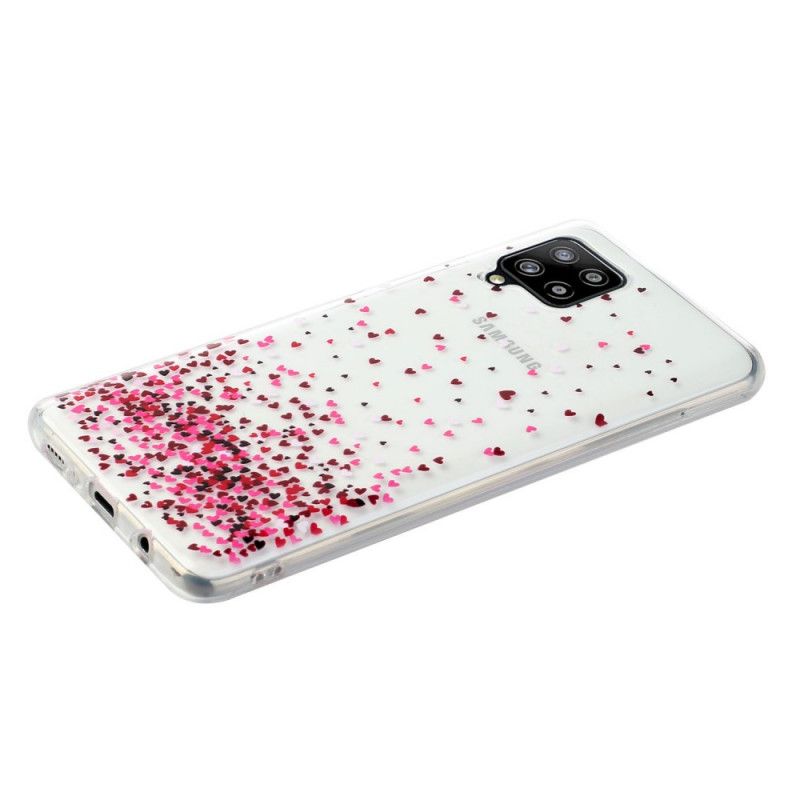 Hoesje Samsung Galaxy A12 Telefoonhoesje Transparant Meerdere Rode Harten