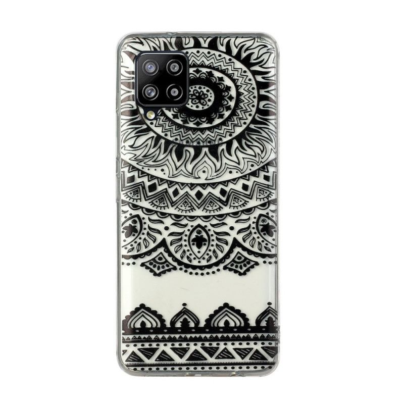 Hoesje voor Samsung Galaxy A12 Groen Zwart Transparante Bloemen Mandala