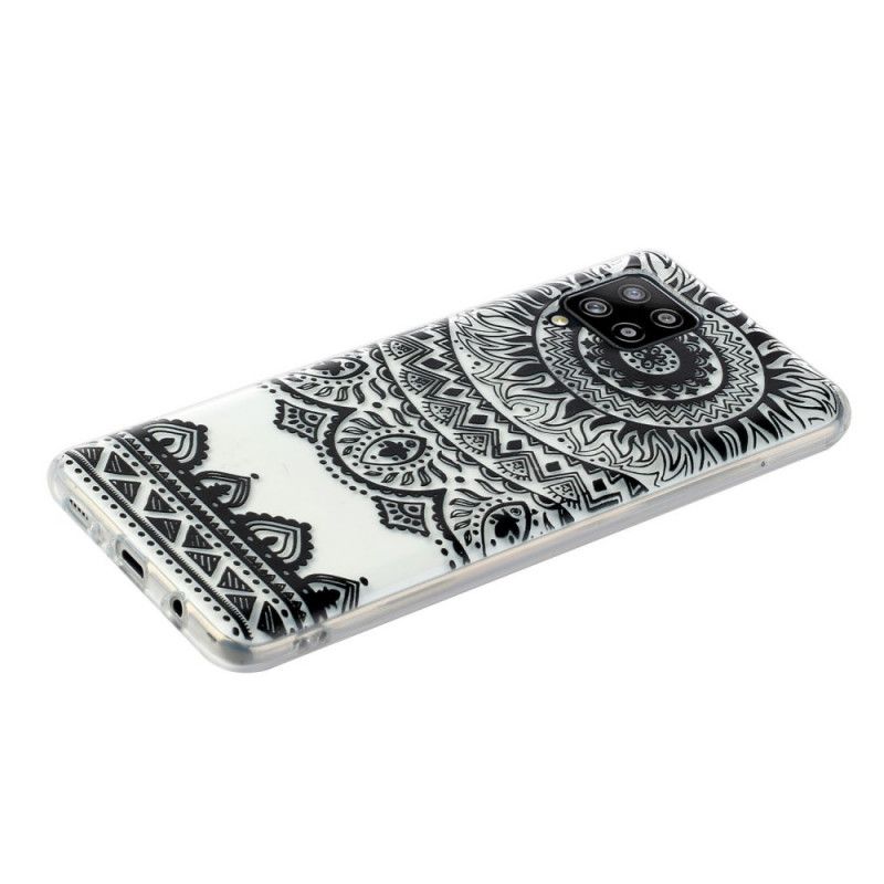 Hoesje voor Samsung Galaxy A12 Groen Zwart Transparante Bloemen Mandala