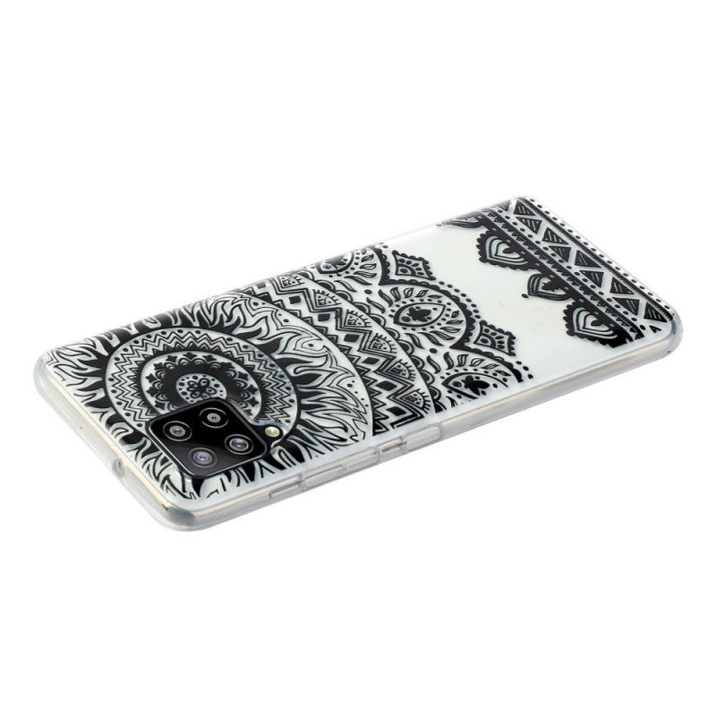 Hoesje voor Samsung Galaxy A12 Groen Zwart Transparante Bloemen Mandala