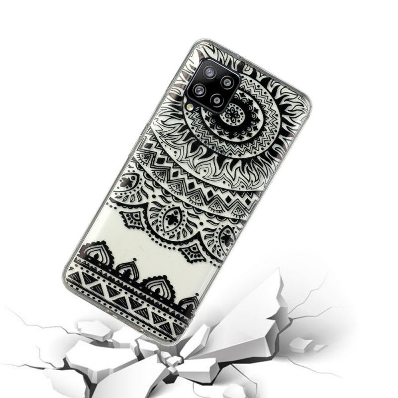 Hoesje voor Samsung Galaxy A12 Groen Zwart Transparante Bloemen Mandala