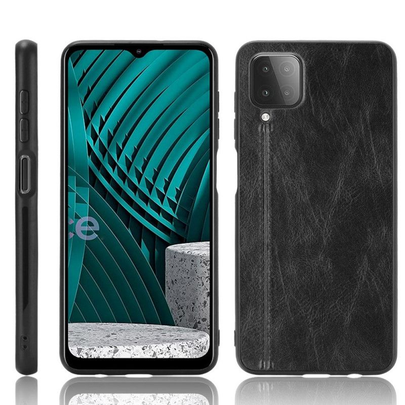 Hoesje voor Samsung Galaxy A12 Rood Zwart Gestikt Leereffect