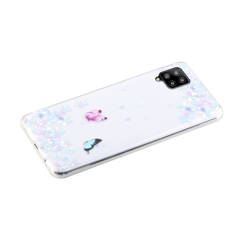 Hoesje voor Samsung Galaxy A12 Transparante Vlinders En Bloemen