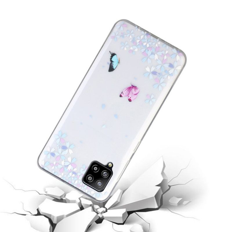 Hoesje voor Samsung Galaxy A12 Transparante Vlinders En Bloemen