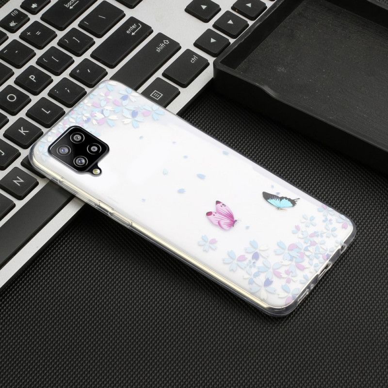Hoesje voor Samsung Galaxy A12 Transparante Vlinders En Bloemen