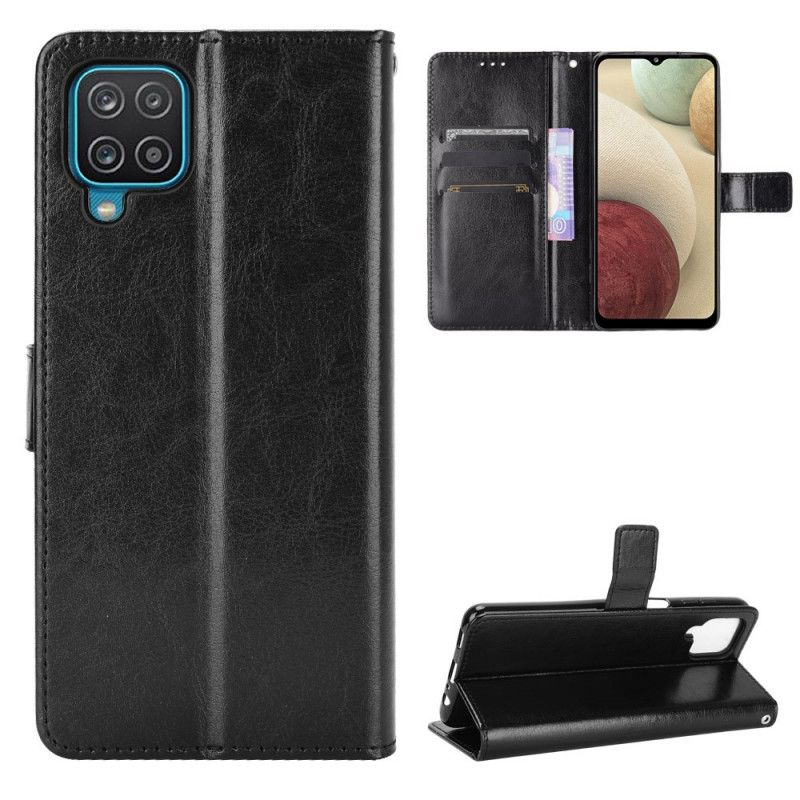 Leren Hoesje Samsung Galaxy A12 Rood Zwart Flitsend Kunstleer