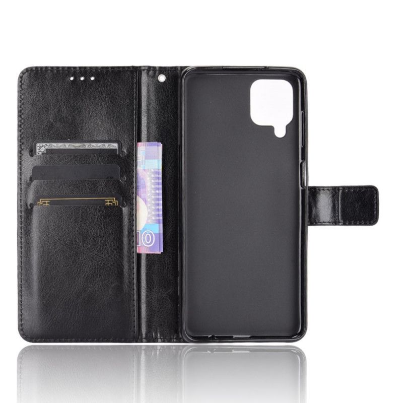 Leren Hoesje Samsung Galaxy A12 Rood Zwart Flitsend Kunstleer