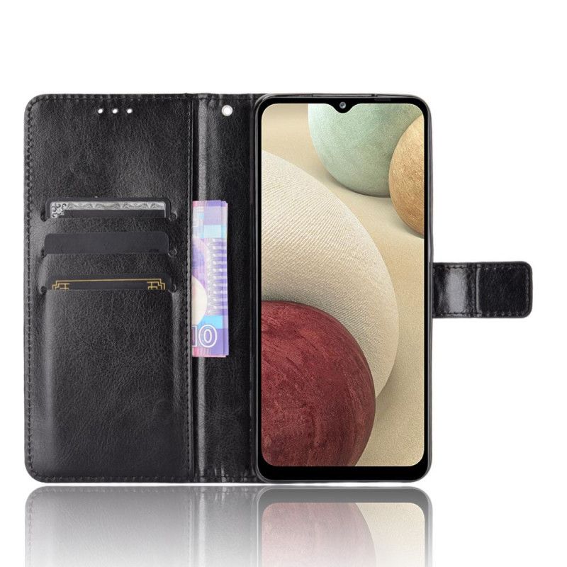 Leren Hoesje Samsung Galaxy A12 Rood Zwart Flitsend Kunstleer