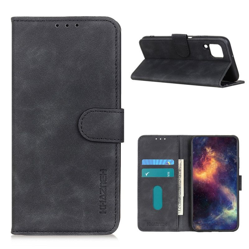 Leren Hoesje Samsung Galaxy A12 Rood Zwart Vintage Khazneh Leereffect