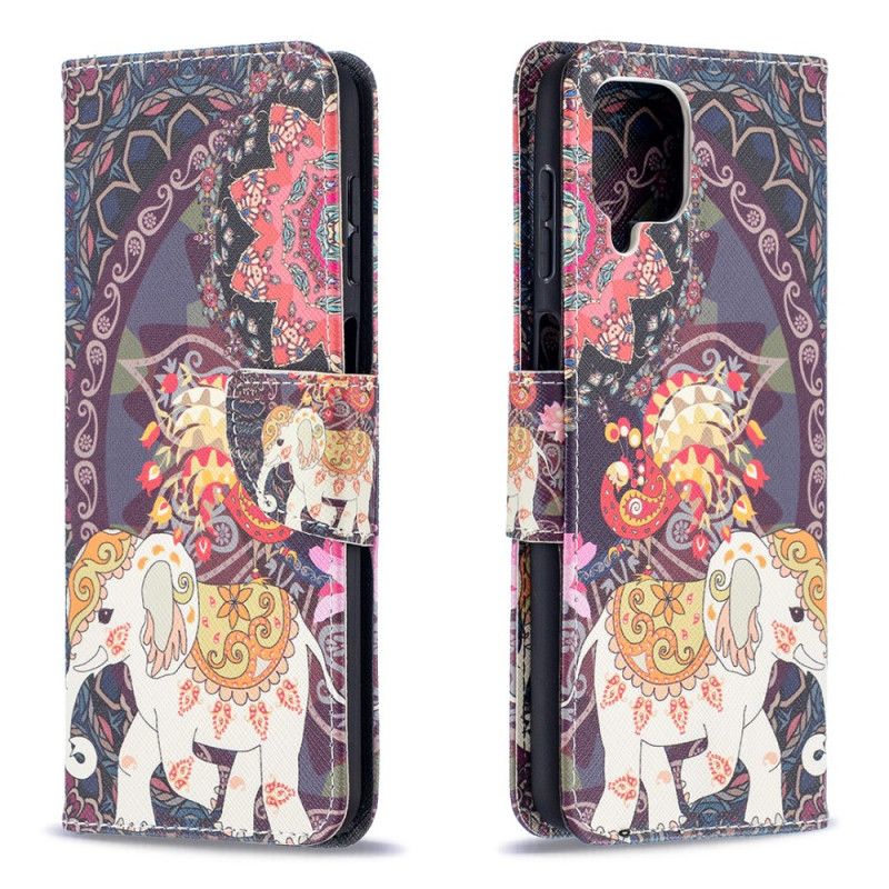 Leren Hoesje Samsung Galaxy A12 Telefoonhoesje Indische Olifant
