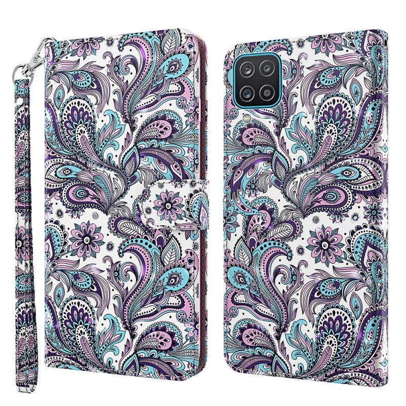 Leren Hoesje voor Samsung Galaxy A12 Bloemen Met Een Patroon