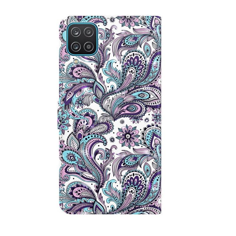 Leren Hoesje voor Samsung Galaxy A12 Bloemen Met Een Patroon