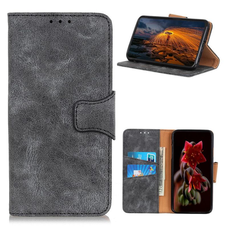 Leren Hoesje voor Samsung Galaxy A12 Bruin Zwart Vintage Magnetische Klep