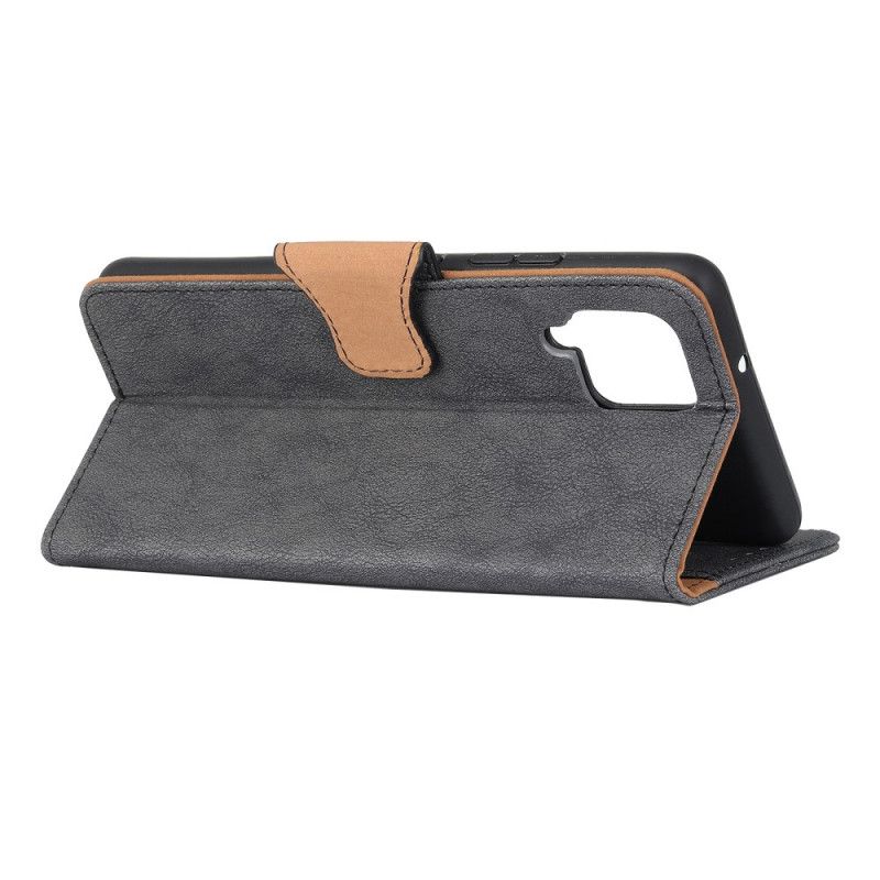 Leren Hoesje voor Samsung Galaxy A12 Bruin Zwart Vintage Magnetische Klep
