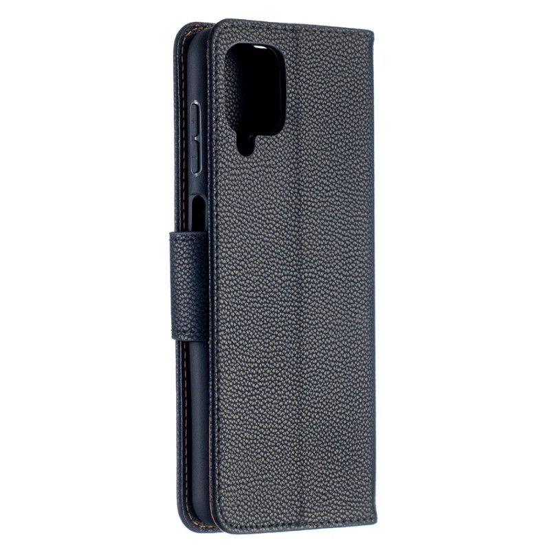 Leren Hoesje voor Samsung Galaxy A12 Grijs Zwart Lychee Schuine Flap