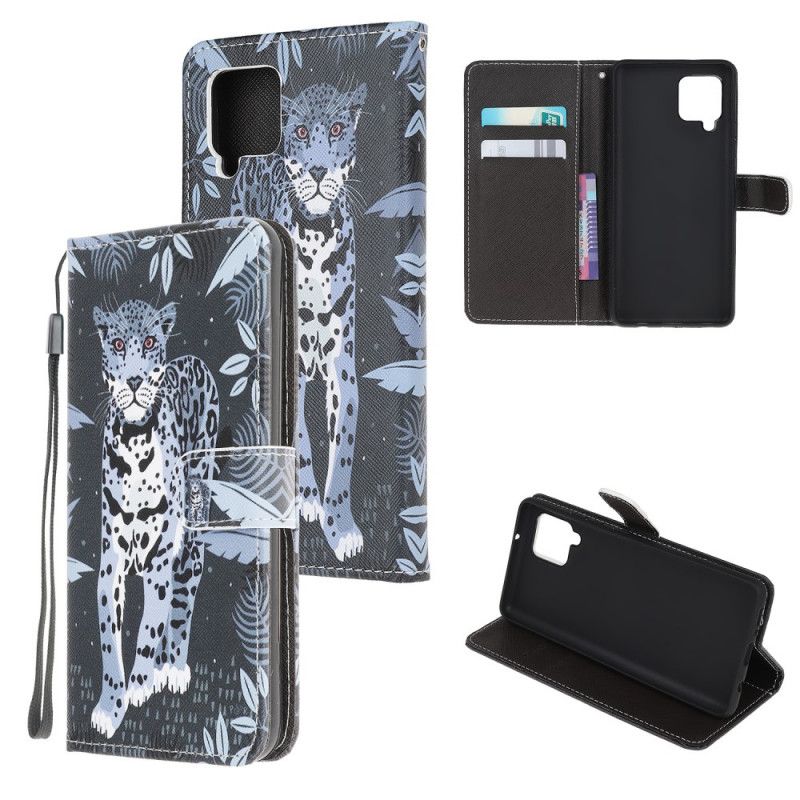 Leren Hoesje voor Samsung Galaxy A12 Luipaard Met String
