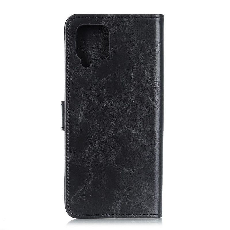 Leren Hoesje voor Samsung Galaxy A12 Rood Zwart Bizonleer Effect