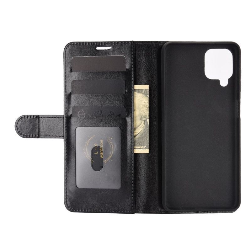 Leren Hoesje voor Samsung Galaxy A12 Wit Zwart Ultra Kunstleer