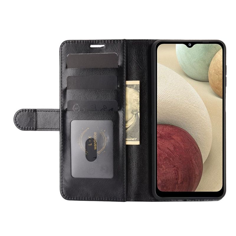 Leren Hoesje voor Samsung Galaxy A12 Wit Zwart Ultra Kunstleer