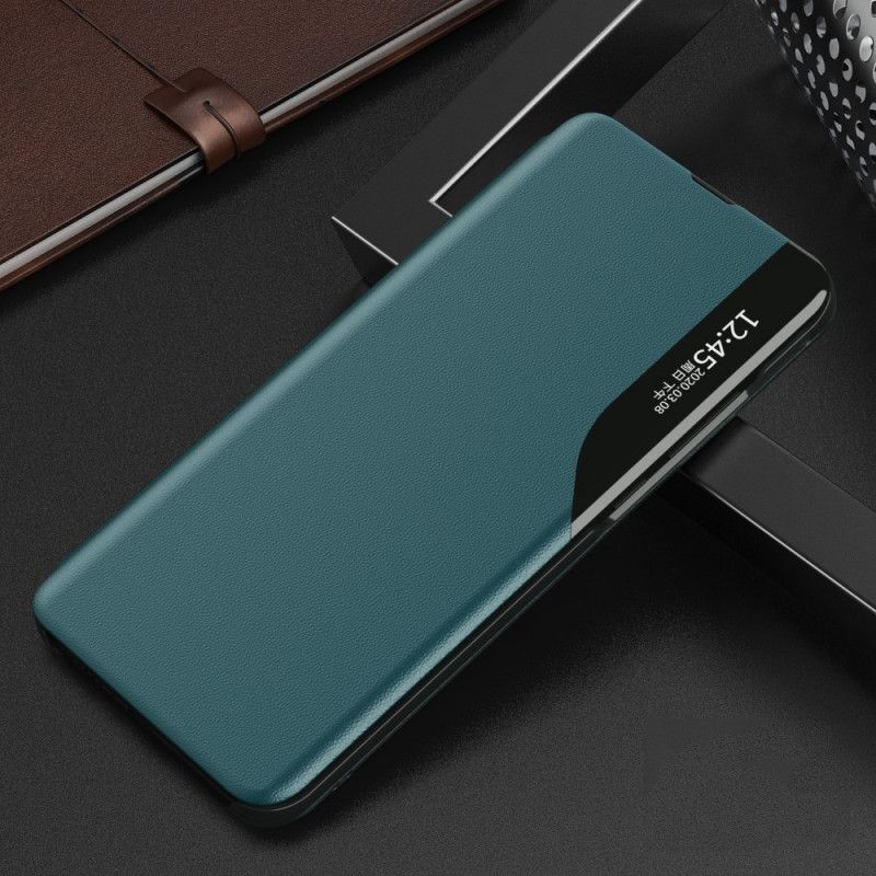 Zichtomslag Samsung Galaxy A12 Rood Zwart Kunstleer Met Textuur