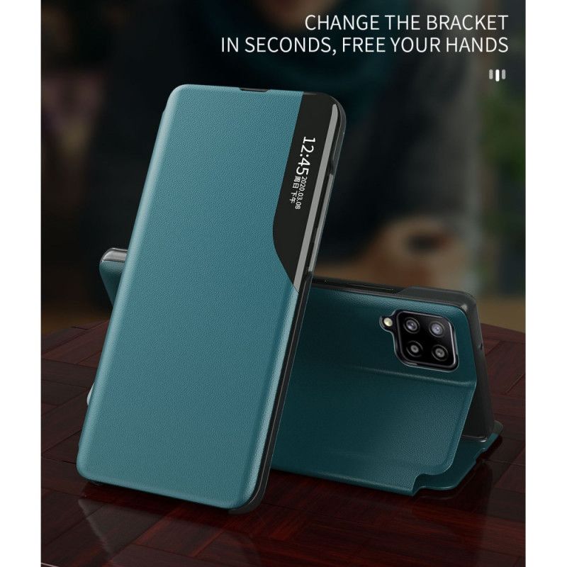 Zichtomslag Samsung Galaxy A12 Rood Zwart Kunstleer Met Textuur