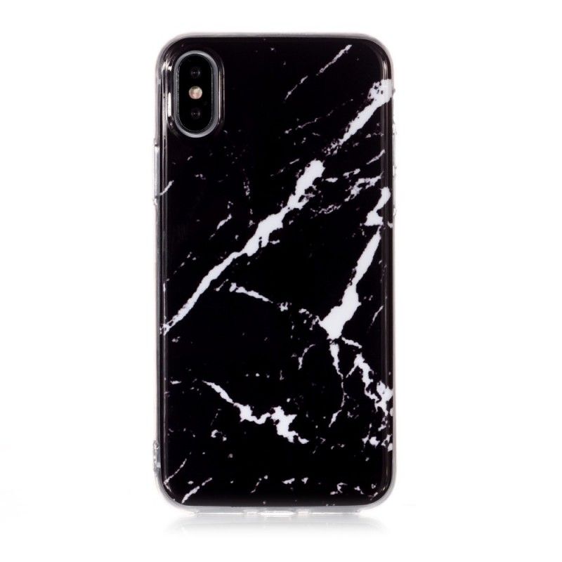 Case Hoesje iPhone XS Wit Zwart Telefoonhoesje Donker Marmer