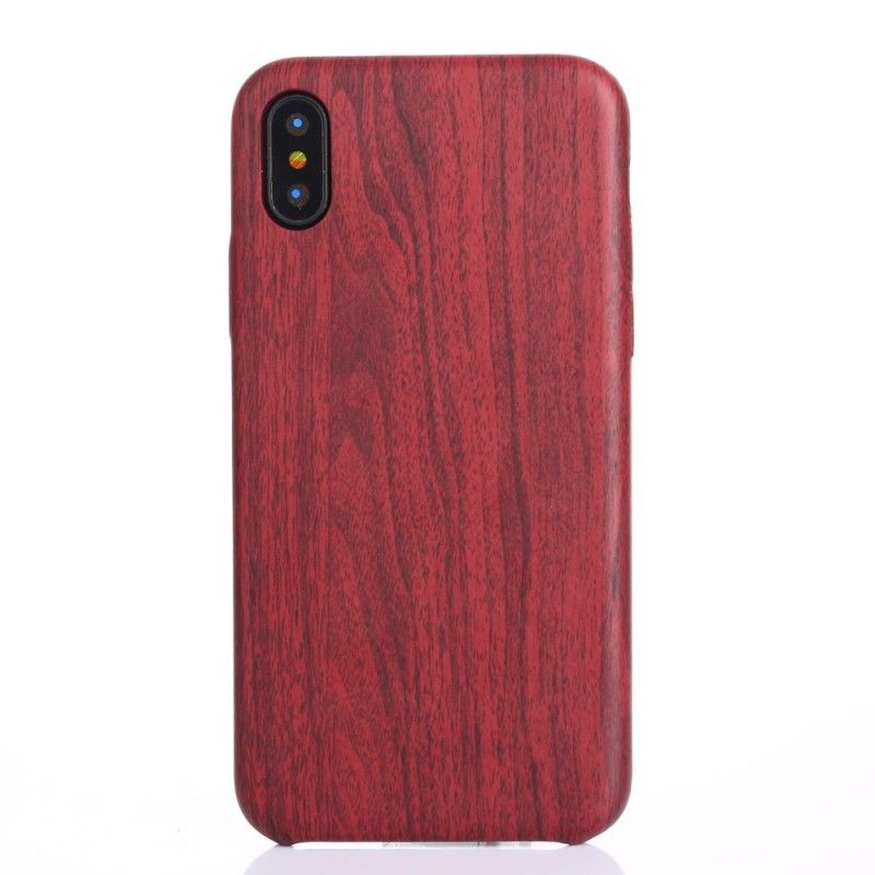 Cover Hoesje iPhone XS Bruin Rood Telefoonhoesje Geborsteld Houteffect