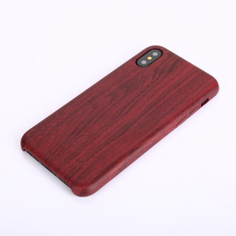 Cover Hoesje iPhone XS Bruin Rood Telefoonhoesje Geborsteld Houteffect