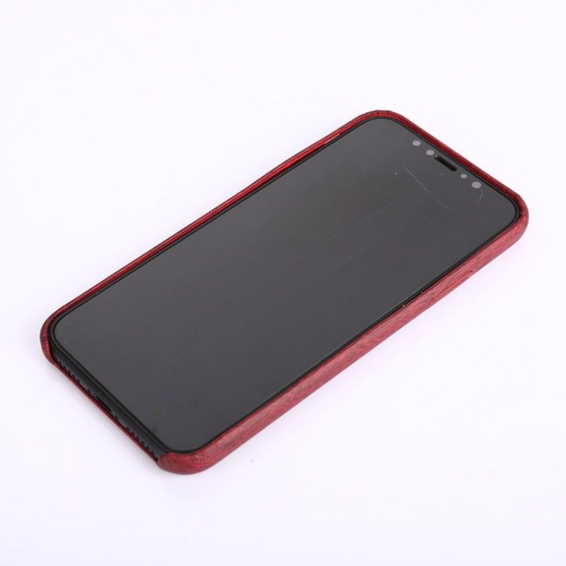 Cover Hoesje iPhone XS Bruin Rood Telefoonhoesje Geborsteld Houteffect