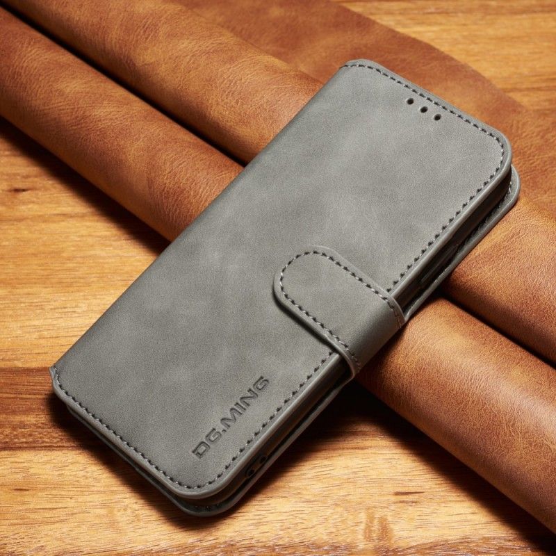 Flip Case Leren iPhone XS Grijs Zwart Retro Dg.Ming
