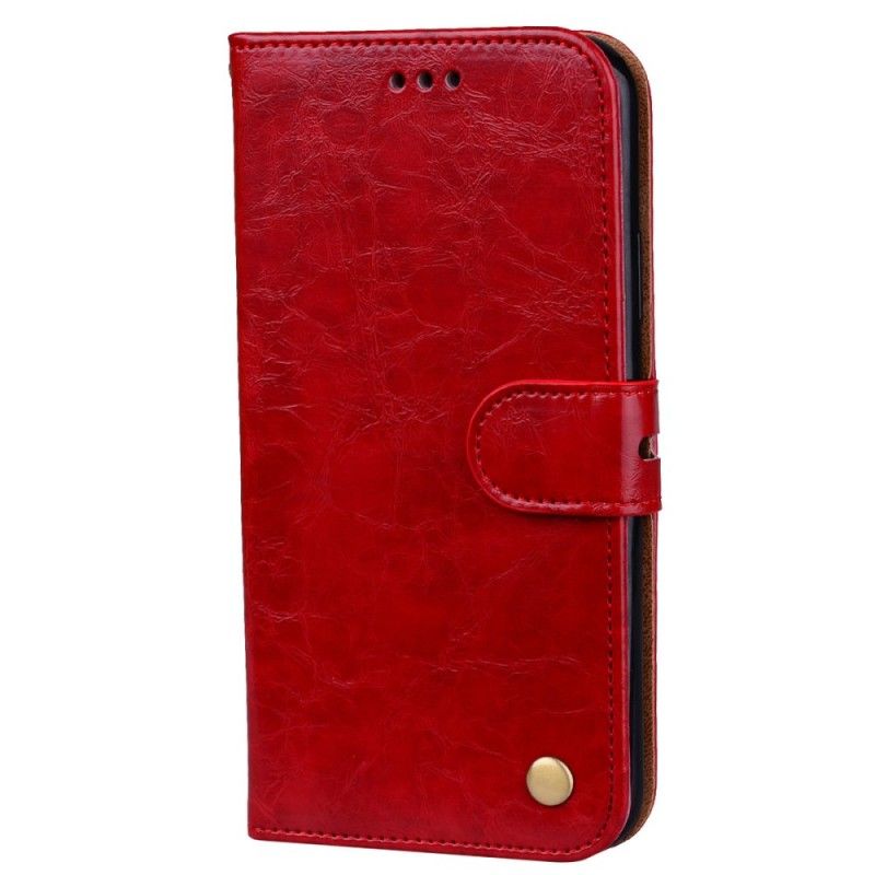 Flip Case Leren iPhone XS Rood Zwart Hoed Met Leereffect Prins Oliewas