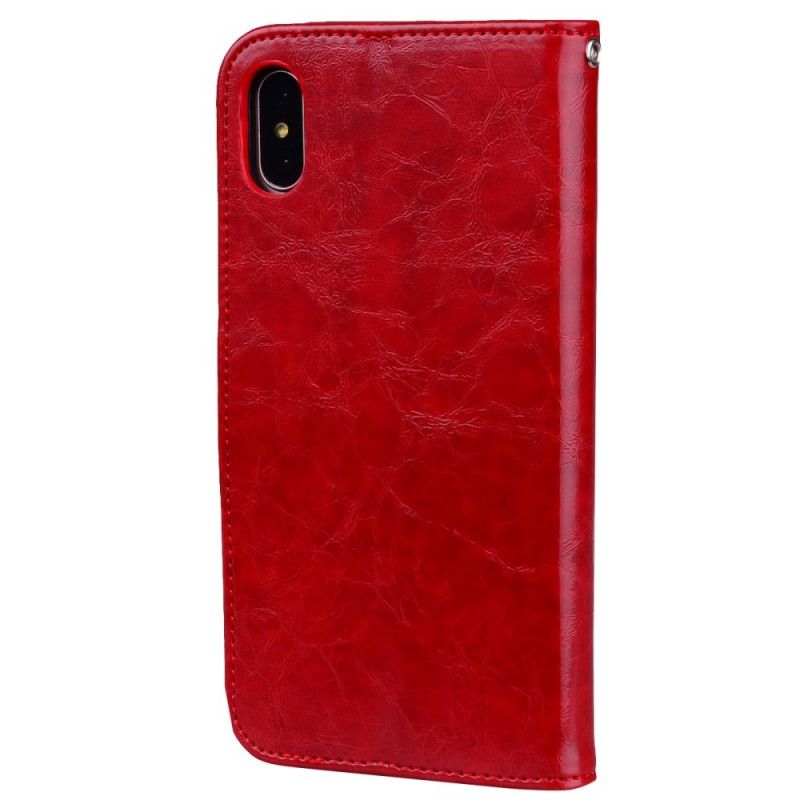 Flip Case Leren iPhone XS Rood Zwart Hoed Met Leereffect Prins Oliewas