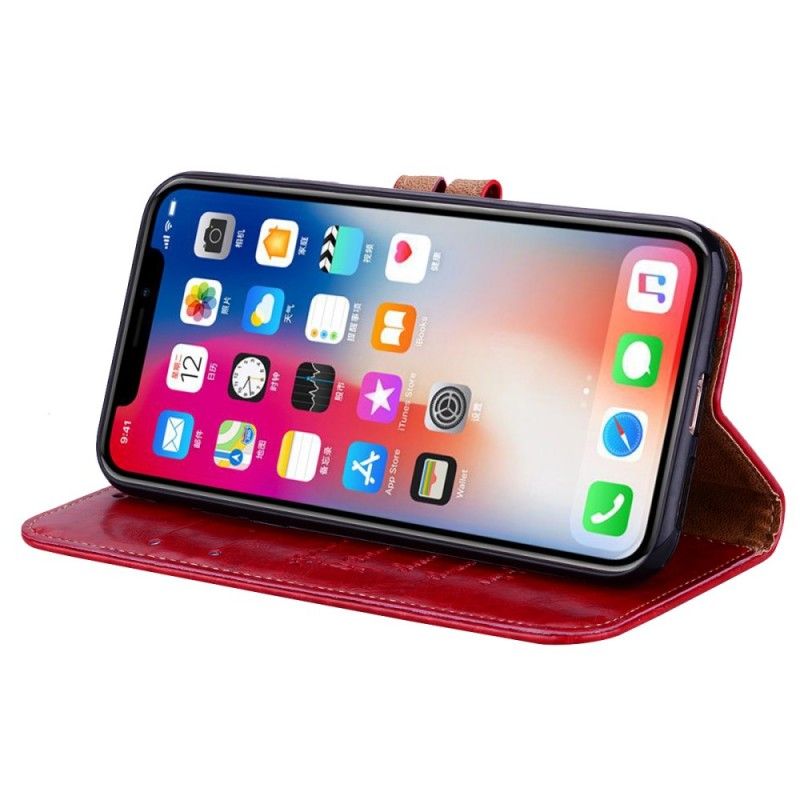 Flip Case Leren iPhone XS Rood Zwart Hoed Met Leereffect Prins Oliewas