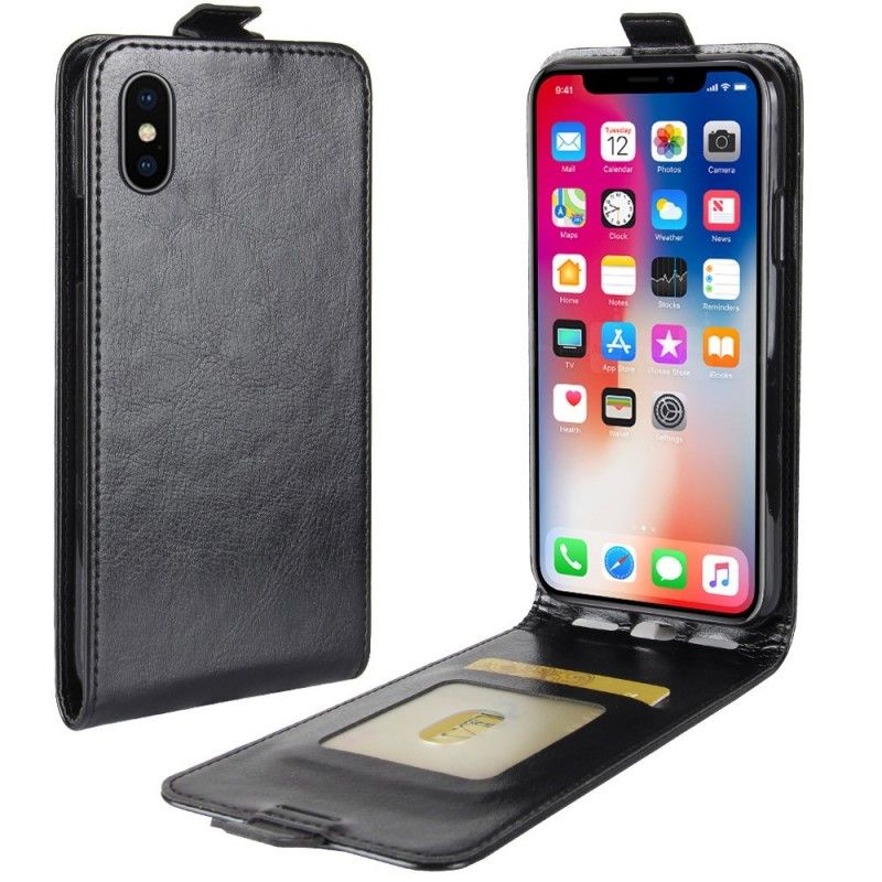 Flip Case Leren iPhone XS Wit Zwart Retro Vouwen