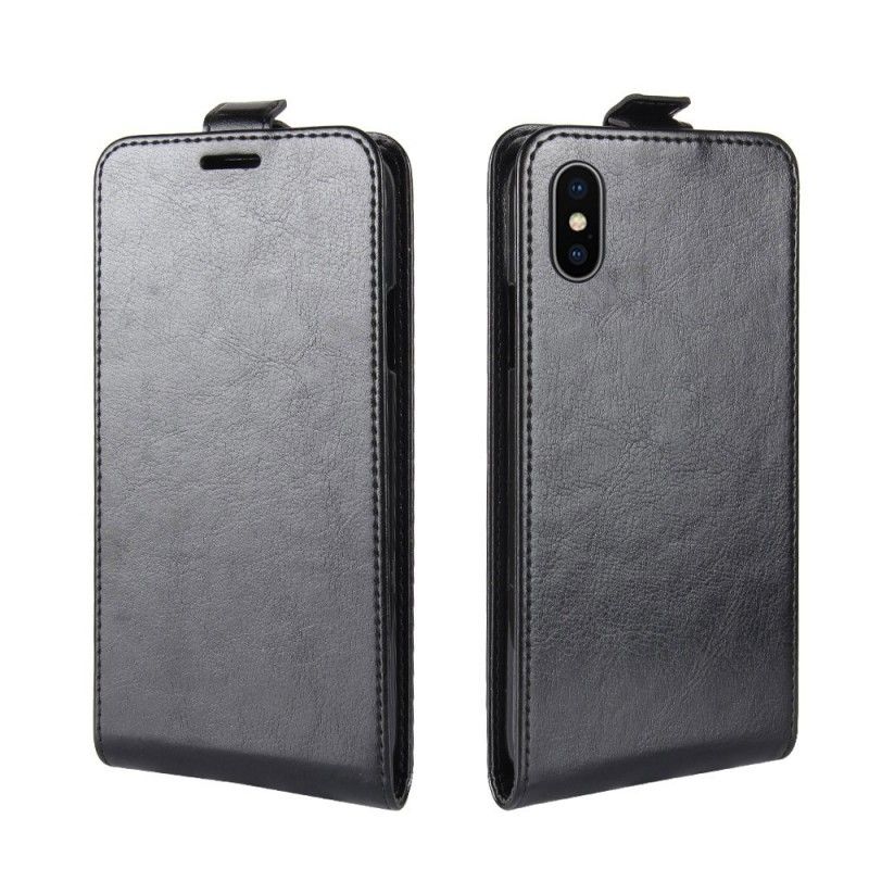 Flip Case Leren iPhone XS Wit Zwart Retro Vouwen